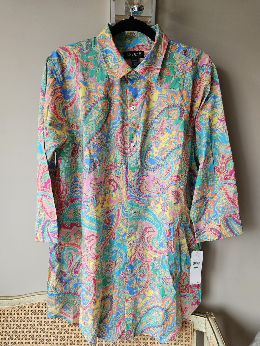 NWT Ralph Lauren CottonVibrant Paisley Night Shirt Or Beach Cover Up Shirt